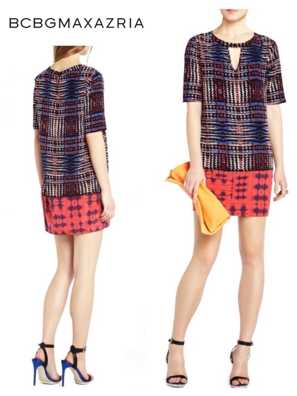 BCBGMaxAzria Andie Print-Block Silk Shift Dress